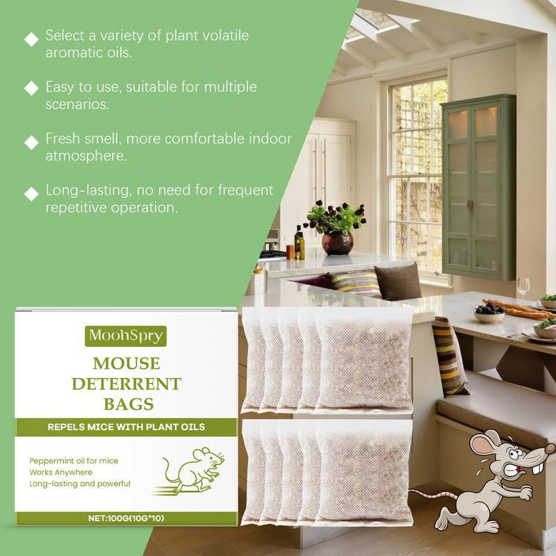 Mouse Repellent Pouches β Natural Rodent Deterrent with Peppermint Oil (10 Pouches) β Safe & Non-Toxic β Keep Mice Out of Homes, Garages, Warehouses & Cars β People & Pet Friendly