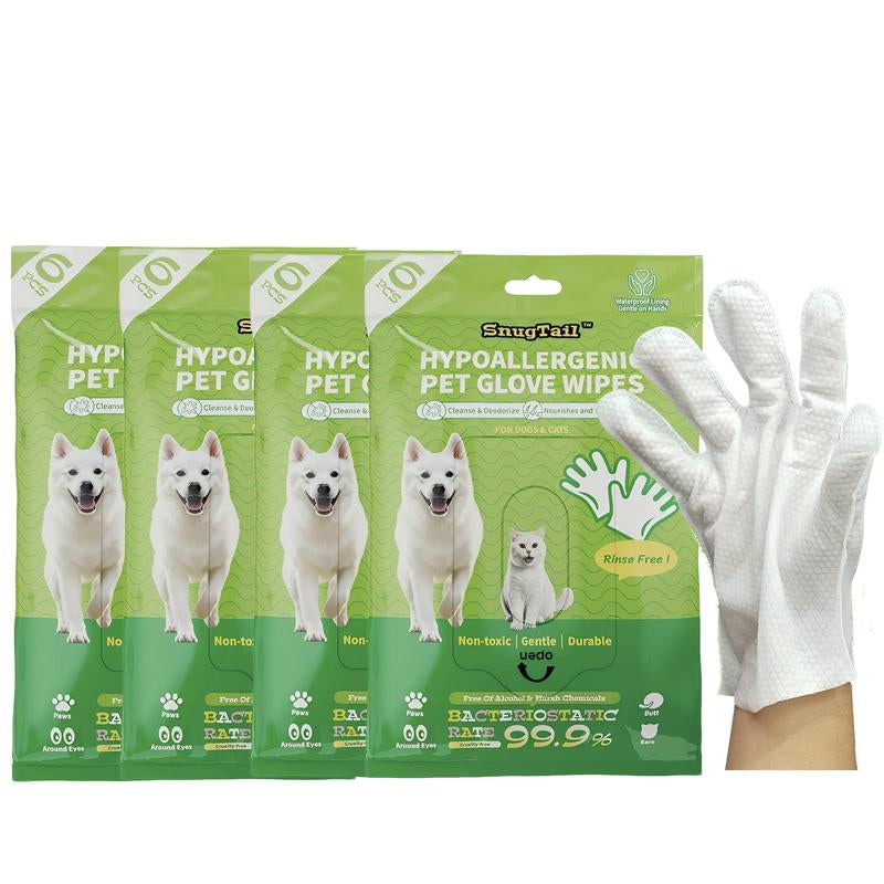 Snugtail Pet Cleaning Glove Wipes for Dogs & Cats, Hypoallergenic Deodorizing Disposable No-Rinse Grooming Wipes, Extra Thick Bathing Wipes,Perfect for Pet Dry Cleaning,Daily Care and Travel, 6Pcs