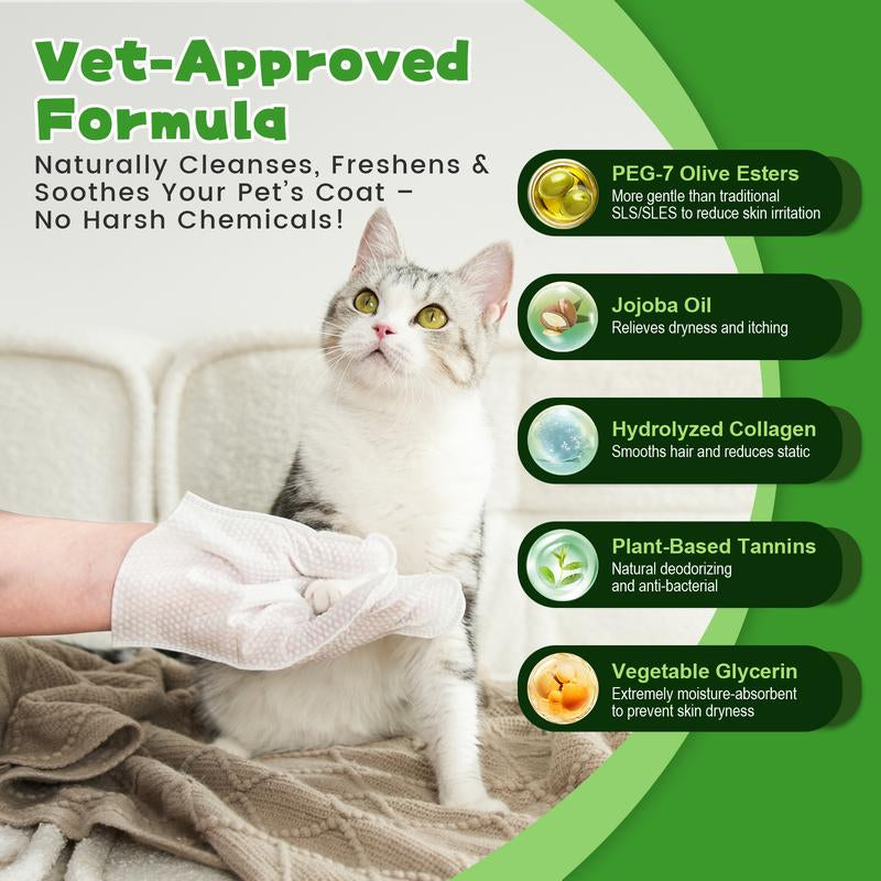 Snugtail Pet Cleaning Glove Wipes for Dogs & Cats, Hypoallergenic Deodorizing Disposable No-Rinse Grooming Wipes, Extra Thick Bathing Wipes,Perfect for Pet Dry Cleaning,Daily Care and Travel, 6Pcs