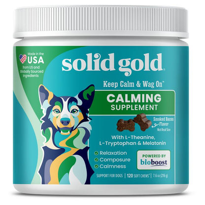 Solid Gold Calming Chews for Dogs, Gut & Immune Support Supplement + Melatonin for Chill Pups