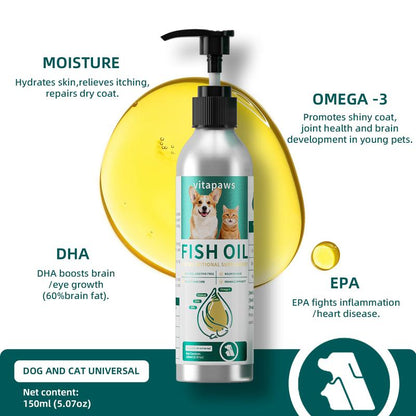 Fish Oil for Dogs & Cats - Healthy Skin & Coat, Fish Oil, Liquid Food Supplement for Pets, All Natural, Supports Joint & Bone Health, Enhance Immunity