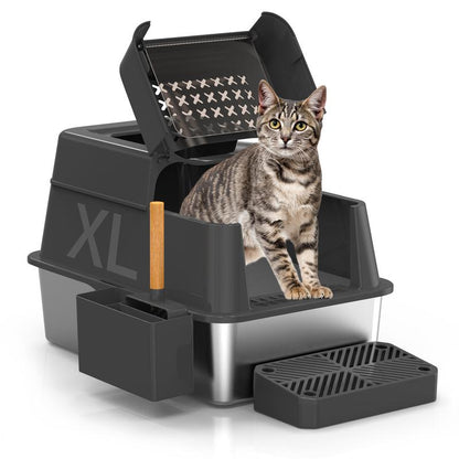 Stainless Steel Litter Box with Lid XL Closed Metal Enclosed Cat Litter Box Fits All Cats Modular Design High Sided Non Stick Easy Cleaning