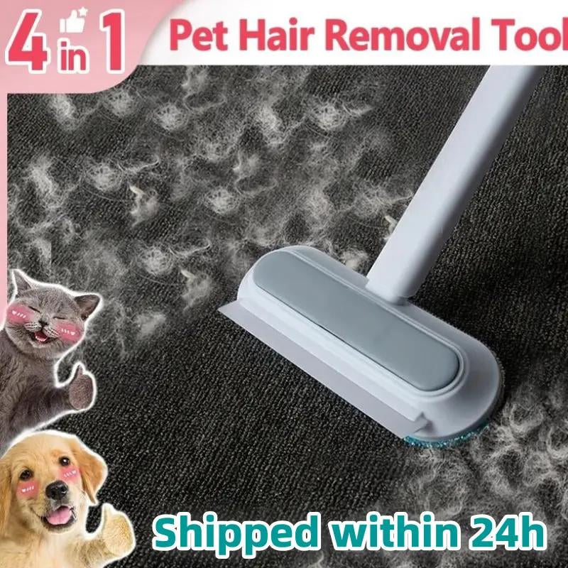 【4 in 1】 Multi-Purpose-Convenient Reusable Pet Hair Remover Brush, for Long & Short Haired Dogs Cats Extra Long Handle, – Extra-Long Handle Lint Cleaner for Dog & Cat Hair, Washable Multi-Surface Tool for Furniture, Bedding, Clothes & Car Interiors