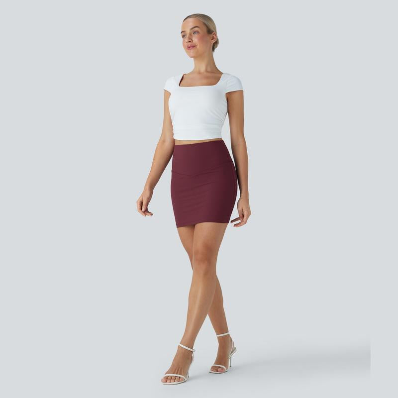 Patitoff Flow Pet Hair Resistant High Waisted Tummy Control 2-In-1 Bodycon Mini Casual Skirt