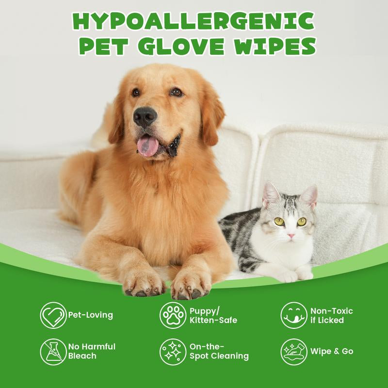 Snugtail Pet Cleaning Glove Wipes for Dogs & Cats, Hypoallergenic Deodorizing Disposable No-Rinse Grooming Wipes, Extra Thick Bathing Wipes,Perfect for Pet Dry Cleaning,Daily Care and Travel, 6Pcs