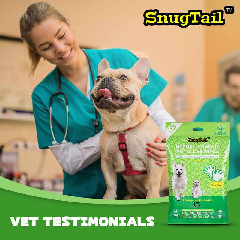 Snugtail Pet Cleaning Glove Wipes for Dogs & Cats, Hypoallergenic Deodorizing Disposable No-Rinse Grooming Wipes, Extra Thick Bathing Wipes,Perfect for Pet Dry Cleaning,Daily Care and Travel, 6Pcs