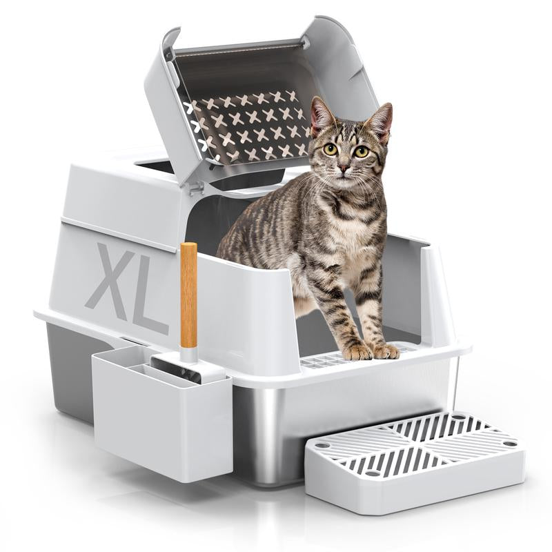 Stainless Steel Litter Box with Lid XL Closed Metal Enclosed Cat Litter Box Fits All Cats Modular Design High Sided Non Stick Easy Cleaning