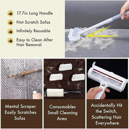 【4 in 1】 Multi-Purpose-Convenient Reusable Pet Hair Remover Brush, for Long & Short Haired Dogs Cats Extra Long Handle, – Extra-Long Handle Lint Cleaner for Dog & Cat Hair, Washable Multi-Surface Tool for Furniture, Bedding, Clothes & Car Interiors