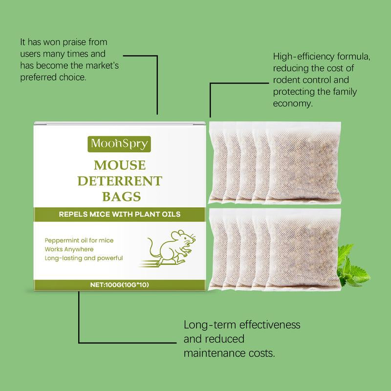 Mouse Repellent Pouches – Natural Rodent Deterrent with Peppermint Oil (10 Pouches) – Safe & Non-Toxic – Keep Mice Out of Homes, Garages, Warehouses & Cars – People & Pet Friendly