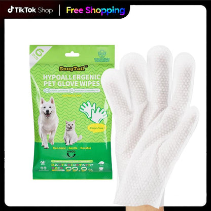 Snugtail Pet Cleaning Glove Wipes for Dogs & Cats, Hypoallergenic Deodorizing Disposable No-Rinse Grooming Wipes, Extra Thick Bathing Wipes,Perfect for Pet Dry Cleaning,Daily Care and Travel, 6Pcs