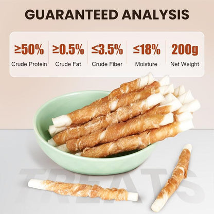 Chicken Wrapped Rawhide Sticks for Dogs – High Protein (50%) Chew with Chicken & Peanut Protein, All Natural, Long-Lasting Rawhide Chew for Dental Health & Muscle Support, Hand-Made, 200G