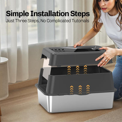 Stainless Steel Litter Box with Lid XL Closed Metal Enclosed Cat Litter Box Fits All Cats Modular Design High Sided Non Stick Easy Cleaning